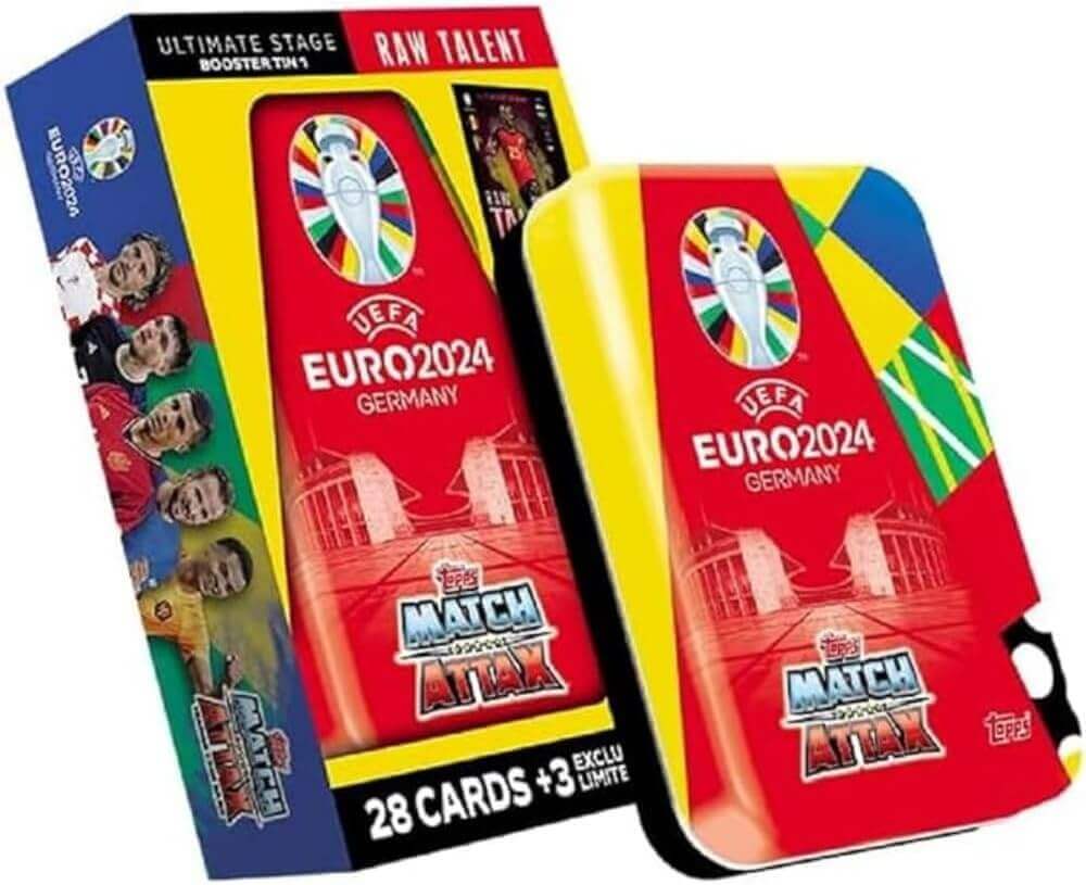 Topps Euro 2024 Official Match Attax Color: Booster Tin Raw Talent Trading Card Collection Earthlets