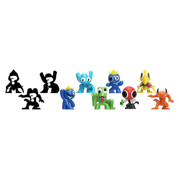 Rainbow Friends Series 2 Collector Figure 10-Pack featuring colorful minifigures and three mystery silhouettes from the hit game.