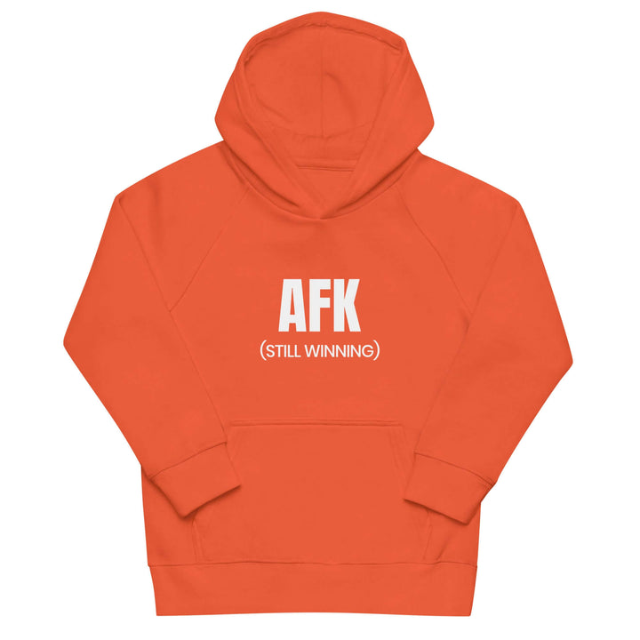 AFK Kids eco hoodie in vibrant orange color with front pouch pocket and hood.