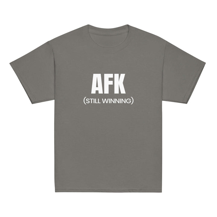 AFK Youth classic tee in Sport Grey color with 'AFK (STILL WINNING)' text design.