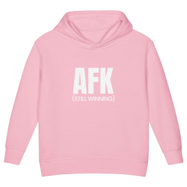 AFK Toddler fleece pullover hoodie in pink with bold white lettering, designed for comfort and style.