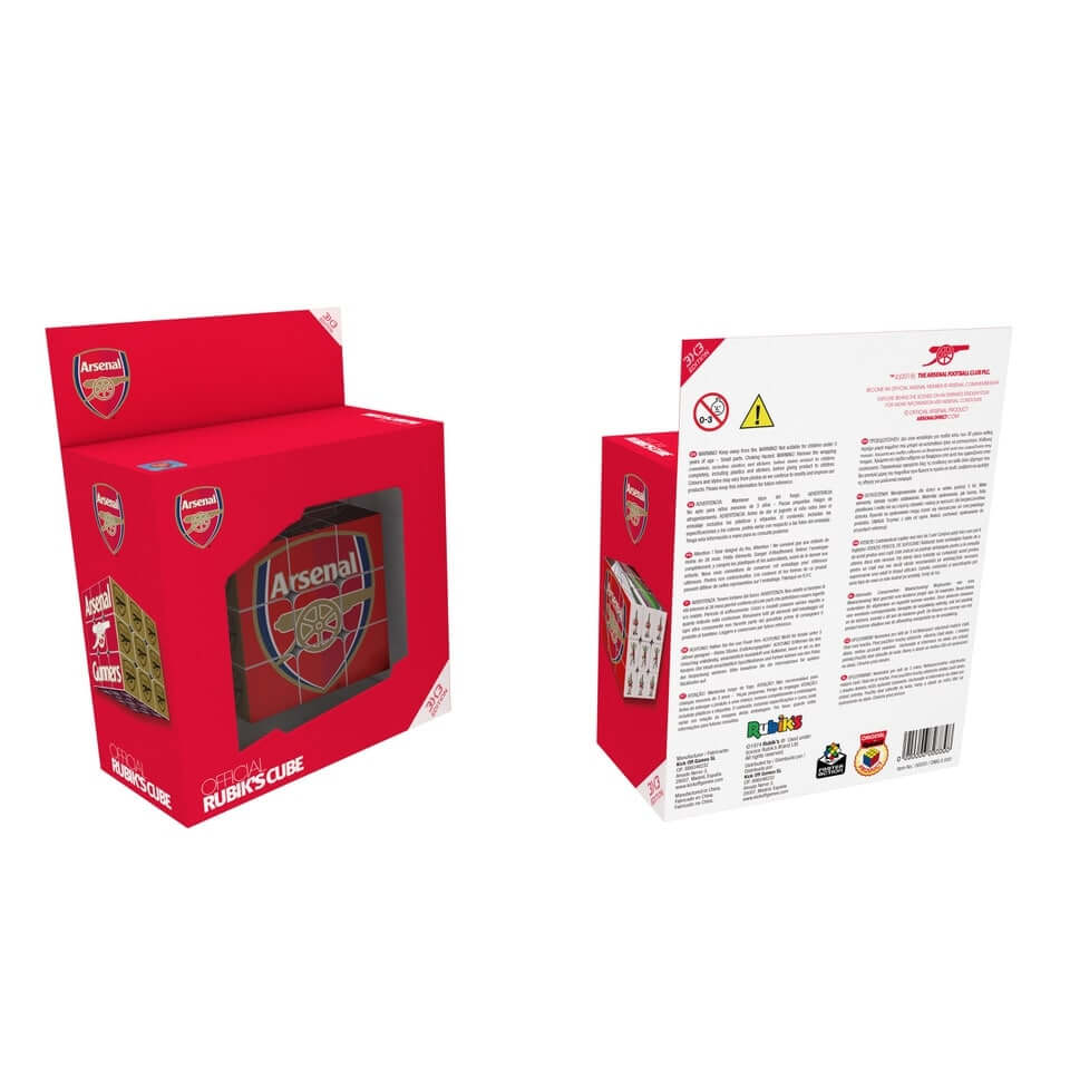 Arsenal Rubik's Cube packaging showcasing the Arsenal Football Club design and logo.