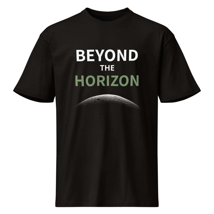 Beyond the Horizon Cotton Mens Short Sleeve T-Shirt Premium Heritage in black with graphic design.