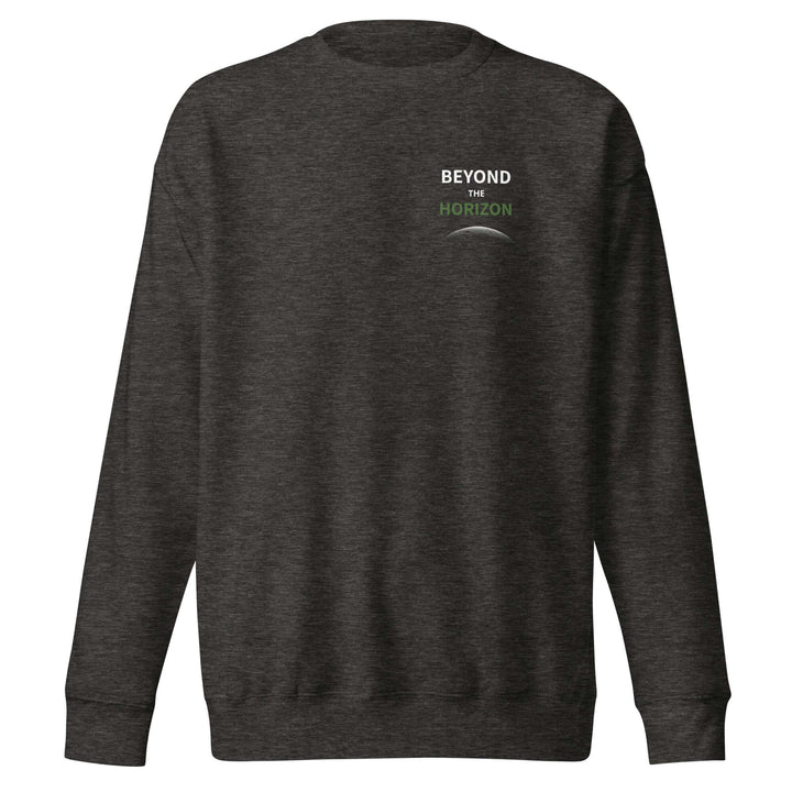Beyond the Horizon Unisex Premium Sweatshirt featuring a classic silhouette and ribbed crew neck.