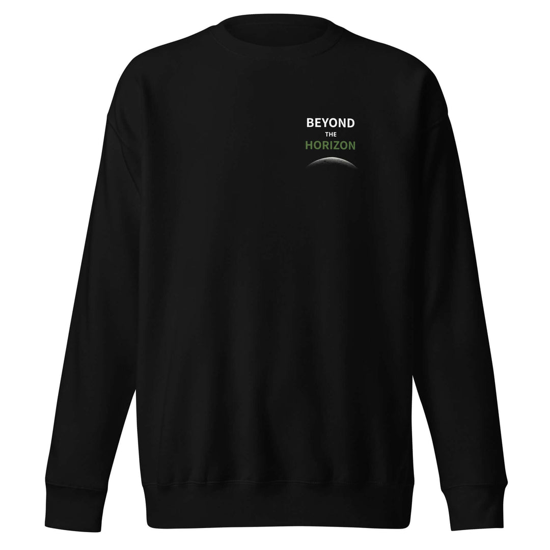 Beyond the Horizon Unisex Premium Sweatshirt in black featuring a stylish design and comfortable fit.