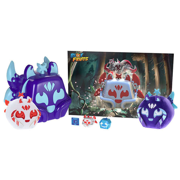 Blox Fruits Series 3 Kitsune Collector Bundle featuring plush, minifigures, and collectible poster.