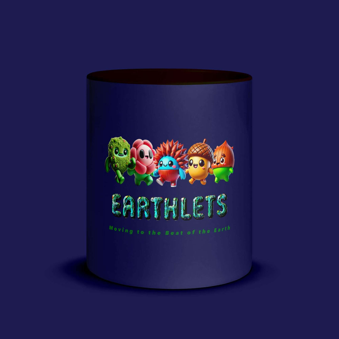 Earthlets colorful ceramic mug featuring cute cartoon characters and vibrant design, perfect for custom designs.