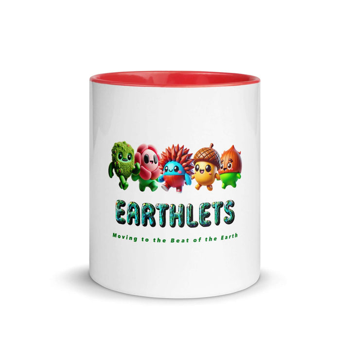 White ceramic Earthlets mug with colorful interior and playful creature designs, perfect for custom designs and vibrant appeal.