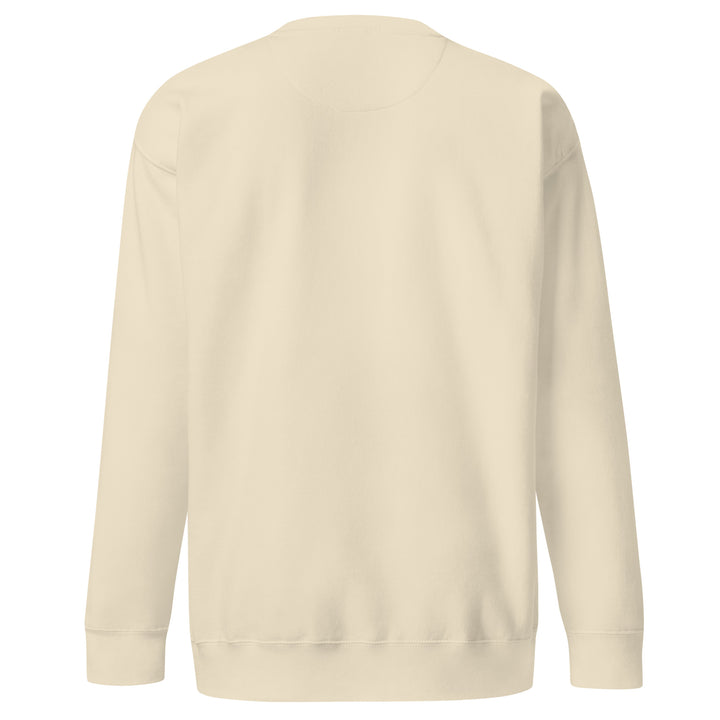 Back view of Earthlets unisex premium sweatshirt in light beige color with ribbed neckline and cuffs.