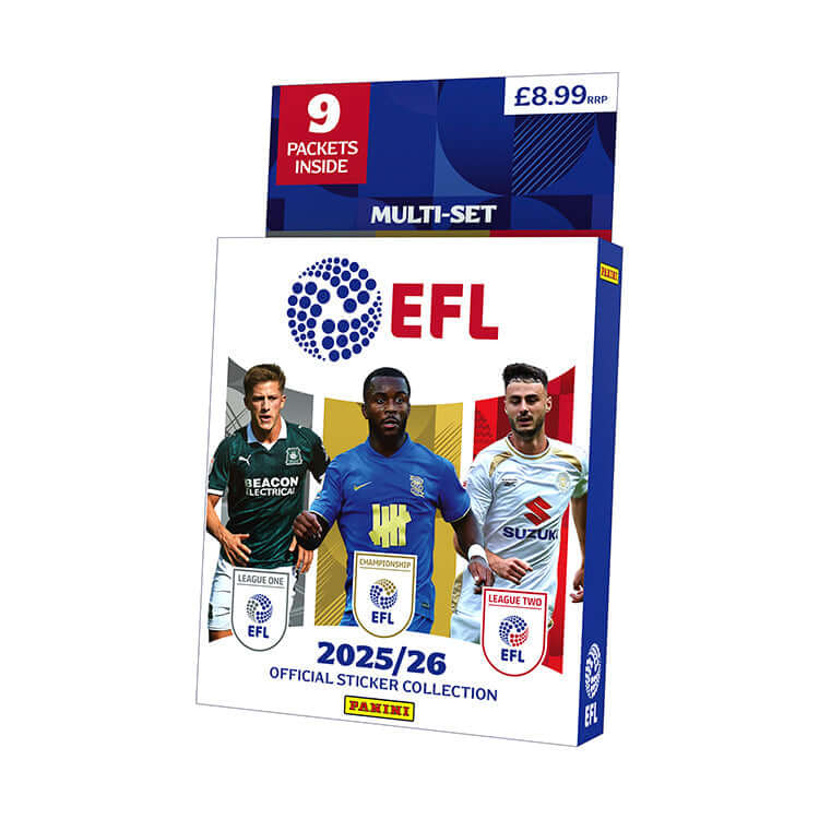 EFL 2025/26 Sticker Collection featuring 9 packets of stickers from all three leagues by Panini.