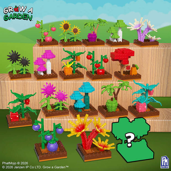 Grow A Garden Series 1 Pocket Crops collection of colorful mini crops displayed on planting plots.