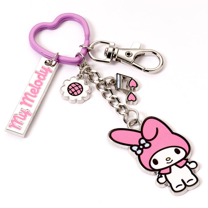 Hello Kitty My Melody keyring charms featuring My Melody character and delightful mini charms on a heart-shaped clip.