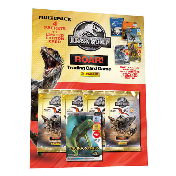 Jurassic World ROAR Trading Card Collection multipack with 4 card packets and a limited edition card featuring Anurognathus.