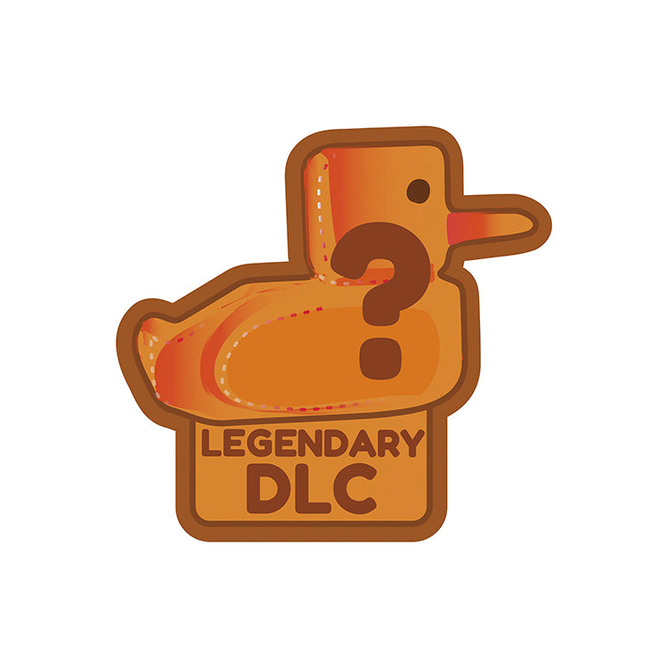 Legendary DLC duck icon with a question mark, playful and colorful design for gaming surprises.
