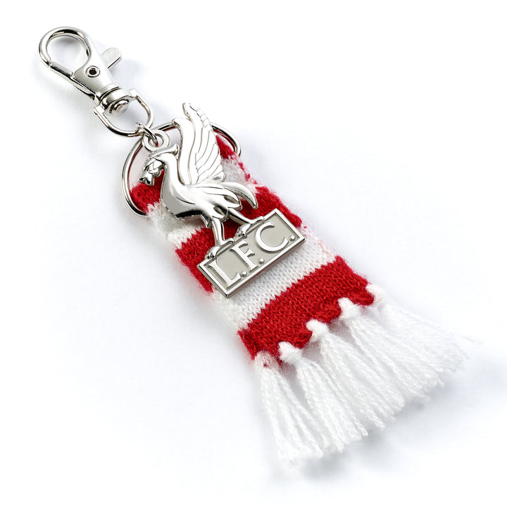 Liverpool football club backpack hanger with red and white scarf and Liver bird emblem