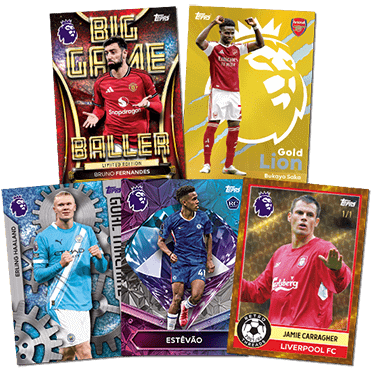 Premier League 2026 Golden Boot Tin featuring player cards including Bruno Fernandes and Jamie Carragher.