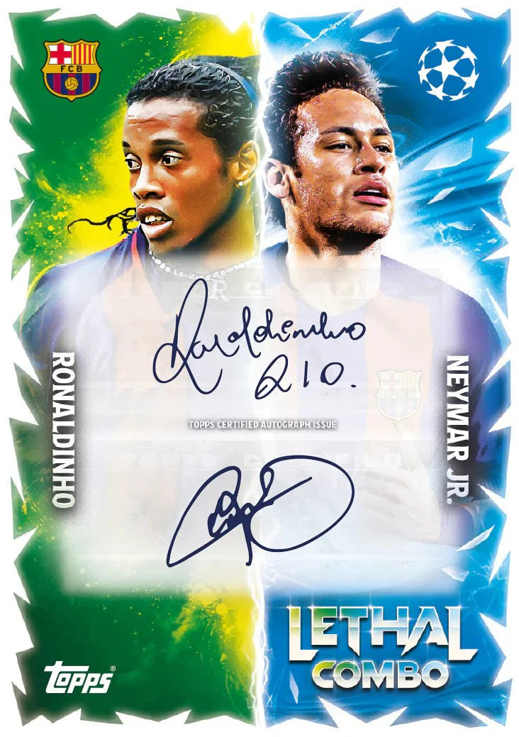 Match Attax 25/26 - Starter Pack featuring Ronaldinho and Neymar Jr. collectible card design with signatures.