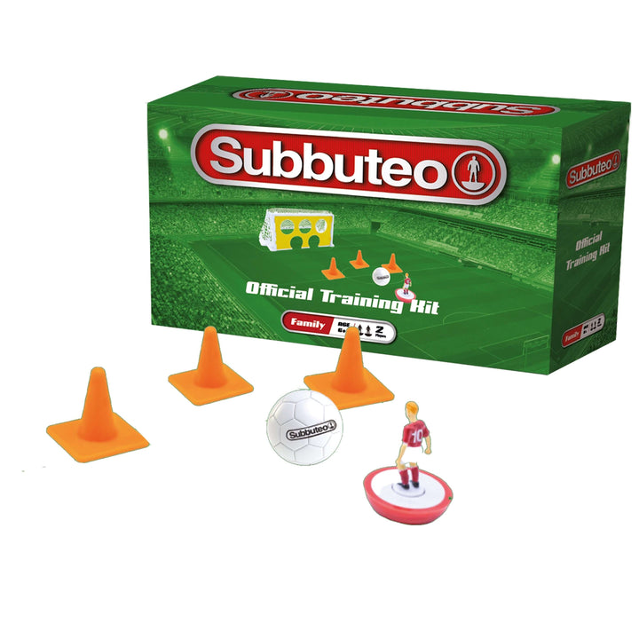 Subbuteo Training Set includes training cones, a miniature player, and a soccer ball for skill development.
