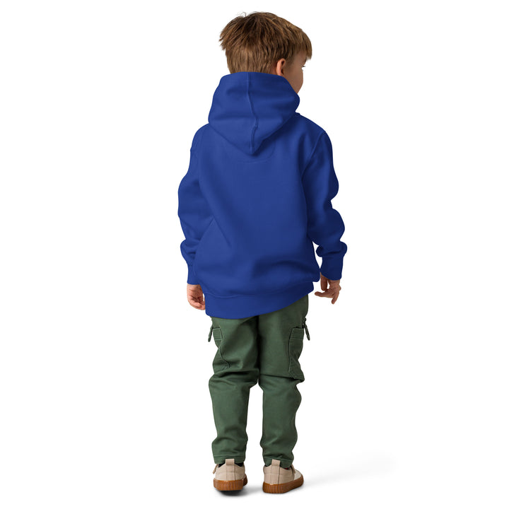 Oddy Pro Toddler fleece pullover hoodie in blue worn by a child from behind, perfect for play and nap time.