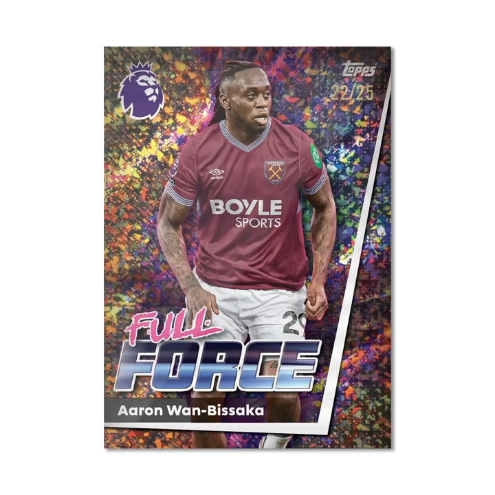 Topps Premier League 2026 trading card featuring Aaron Wan-Bissaka, Full Force, limited edition 22/25.