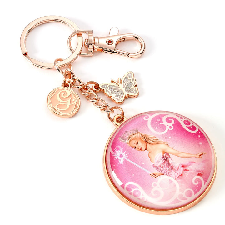 Wicked Glinda Bubble Keyring featuring Glinda in pink with rose gold tone and butterfly charm.
