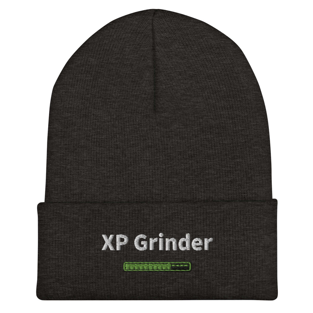 XP Grinder beanie hat in dark color, featuring embroidered logo, perfect for style and warmth.