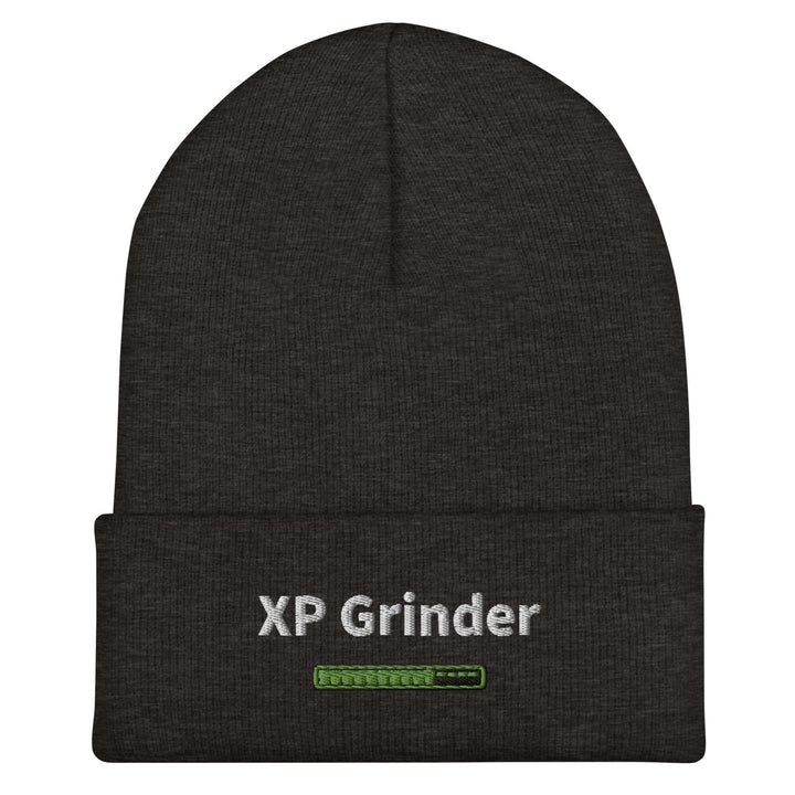 XP Grinder beanie hat in dark color, featuring embroidered logo, perfect for style and warmth.