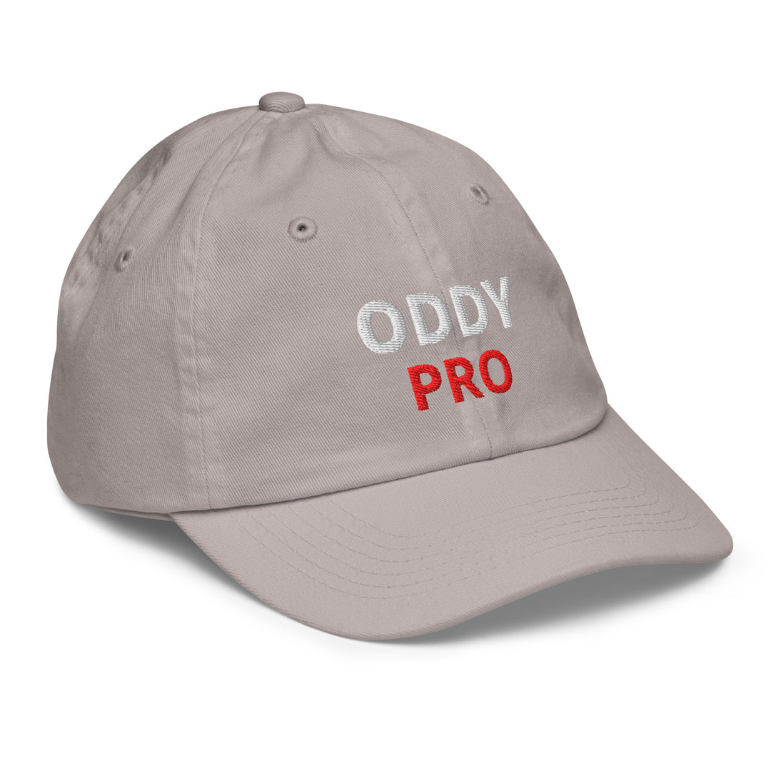 Oddy Pro Youth baseball cap in grey with embroidered logo, ideal for baseball training and outdoor activities.