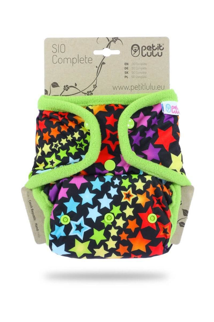 Petit Lulu Snap In One (SIO) Complete Nappy - One Size Colour: Rainbow Stars Size: One Size reusable nappies Earthlets